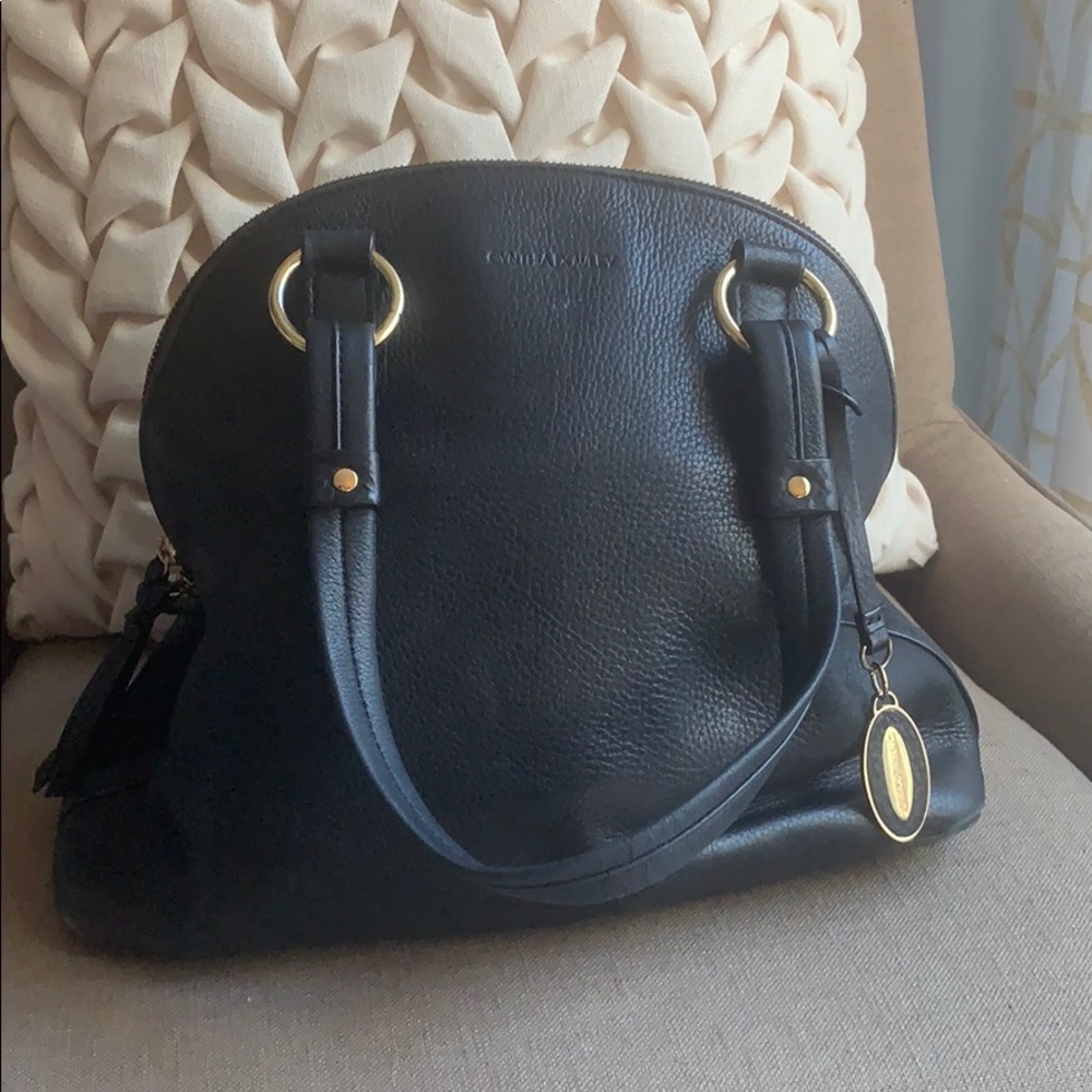 Cynthia Rowley Black Pebbled Leather Bowler